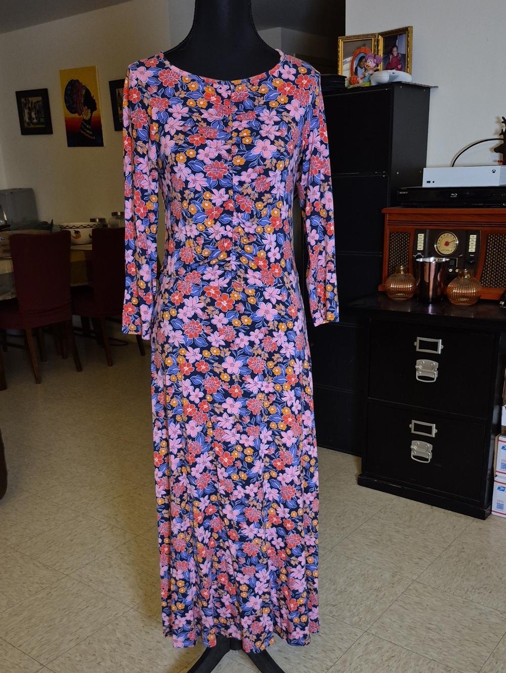 Draper James Pink Floral Maxi Dress on Navy